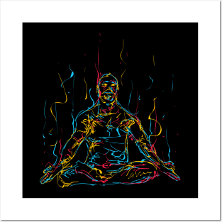 abstract colorful man meditates yoga Posters and Art